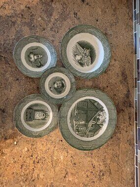 The Old Curiosity Shop 5-Piece Green Dinner Dishes Vintage #6
